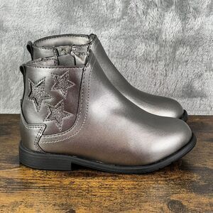 Stride Rite Toddler Delaney Boots Size 8 Wide Pewter Stars Glitter Cowgirl Rodeo